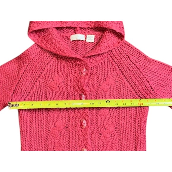 Sleeping On Snow Anthropology-Pink Cable Knit Hooded Cardigan Sweater Women - Picture 5 of 9